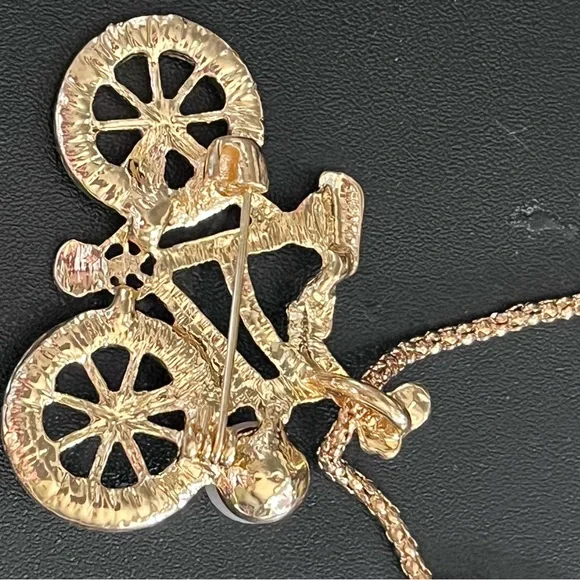 NWT Betsey Johnson Gold tone Pink Purple rhinestone Bicycle Necklace - Picture 6 of 6